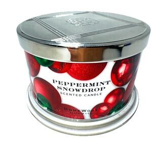 NEW HomeWorx Peppermint Snowdrop Candle 18 oz 4 Wick Harry Slatkin ESSENTIAL OIL